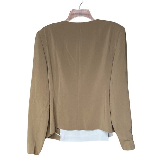 Escada Womens Solid Brown Asymmetric Gold Zipper Blazer Jacket Size 46 XL READ - Picture 2 of 8